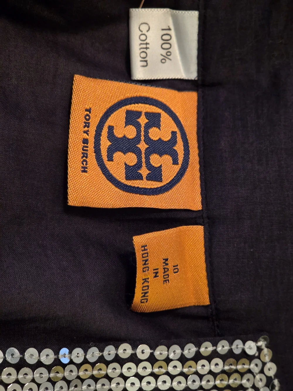 Tory Burch Navy Blouse with Silver Sequin Placket
